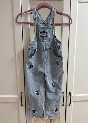 Джинсовий комбінезон zara kids із вишивкою мінні маус та регульованими лямками.