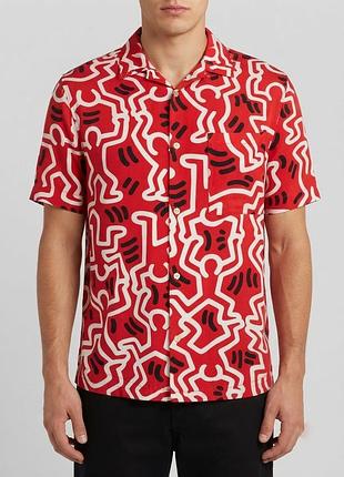 Яркая летняя рубашка с коротким рукавом h&amp;m keith hering No113/11