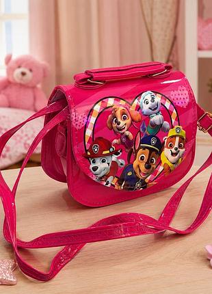 Дитяча сумочка щенячий патруль (paw patrol) для дівчинки 15×12×6 см, через плече, з довгим ремінцем, на магнітному замку, рожева