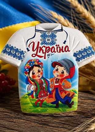 Магнит на холодильник "украина" вышиванка керамический 6×6,5 см – сувенир с украинскими детьми в национальных костюмах