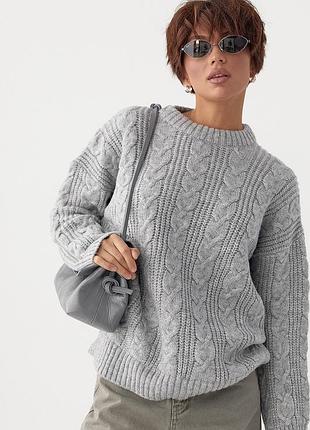 В'язана жіноча кофта в косички - сірий цвет, one size (є розміри)