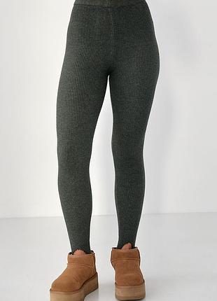 Утеплені лосини в рубчик зі штрипками - хакі цвет, one size (є розміри)