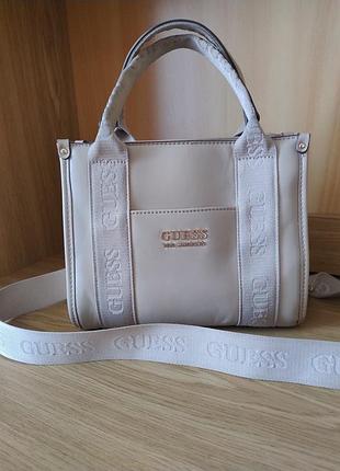 Стильная сумка тоут guess los angeles/оригинал/ бежевая кросс-боди 23х20х10см.