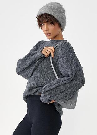 Вовняний джемпер вільного крою - темно-сірий цвет, one size (є розміри)