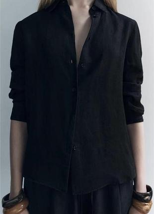Лляна сорочка zara, чорна лляна сорочка zara, сорочка зі 100% льону