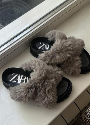 Шлепки zara зара 37 меховые