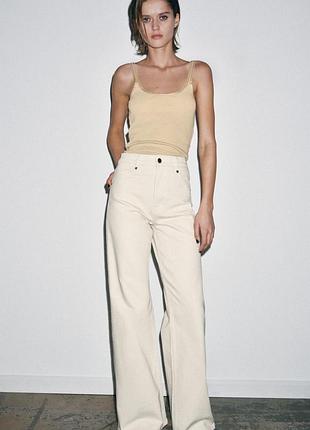 Джинси zw collection wide leg із високою посадкою zara, молочні wide leg zara