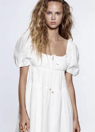 Біла пишна сукня з льоном zara