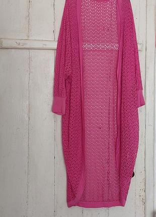 Яркая розовая накидка, длинная ажурная туника, длинный кардиган, l/2xl.