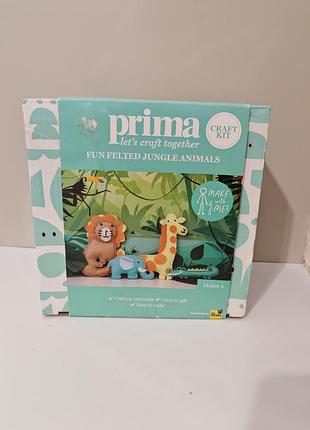 Набор для творчества prima make your own fun felted jungle animals от компании the works.комплект позволяет  сшить 4 мягкие игрушки из фетра