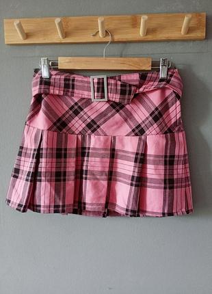 Розовая юбка в клетку h&amp;m emo punk streetwear sk8 cutecore kawaii girly anime coquette harajuku nana цвет как на первых двух фото