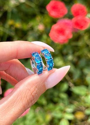 Сережки pandora «блакитні хупи»