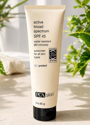 Водостійкий сонцезахисний крем spf 45 pca skin active broad spectrum water resistant spf 45 85 мл