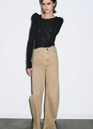 Джинси zw collection wide leg із високою посадкою zara, джинси в кольорі camel zara, 8246/053