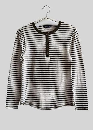 Хлопковый лонгслив футболка поло с длинным рукавом в полоску m&amp;s р.m