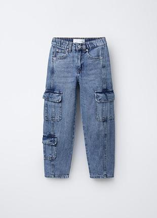 Синие широкие джинсы zara баллоны мультикарго для мальчика 152, 11-12