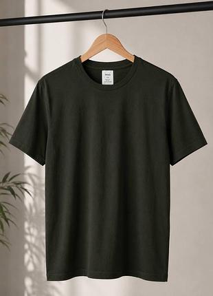 Футболка чоловіча mng mango slim fit темно-оливкова бавовняна розмір m original