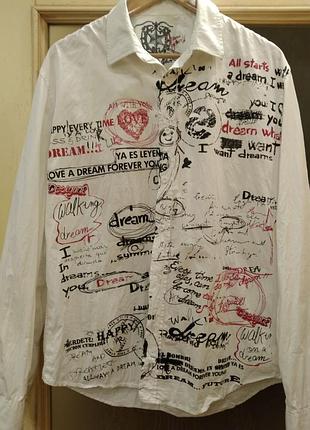 Desigual (xl). біла сорочка з написами, котон
