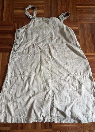 Лляний сарафан-комбінезон (pinafore/dungaree dress) натурального бежевого кольору від відомого шведського еко-бренду gudrun sjödén xl 48-50 швеція 🇸🇪