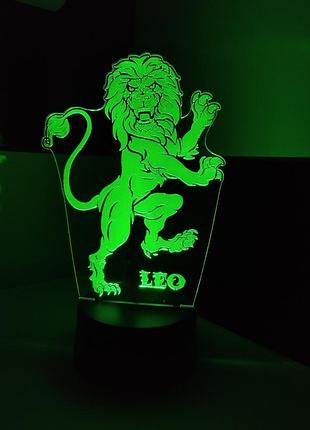 Ночник 3d лев знак зодиака leo/на пульте/ акриловый led светильник/ настольная лампа