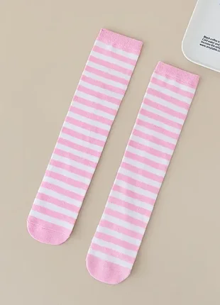 Дитячі смугасті шкарпетки рожево-білі 3-12 років one size 4211 гольфики для дівчаток до колін високі у смужку тритокажні бавовняні