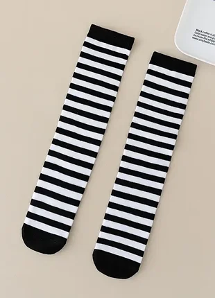 Шкарпетки дитячі до колін смугасті чорно-білі 3-12 років one size 4201 гольфи для діток у смужку зебра трикотажні бавовняні