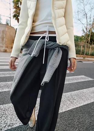 Штани wide-leg із подвійним поясом zara, брюки з поясом zara