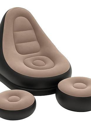 Надувне крісло з пуфом для відпочинку air sofa велюрове brown tn-84