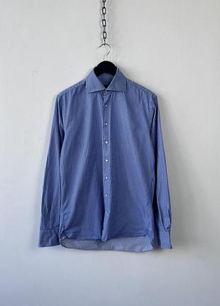 Сорочка чоловіча в смужку suitsupply cannes sc shirt mens 39 15.5 l blue white striped slim fit two ply
