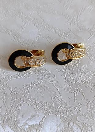 Клипсы серьги эмаль кристаллы винтаж