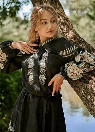 Платье вышиванка черное 52 льняное