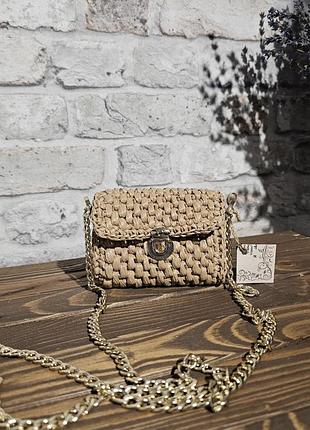 Сумочка маленька в'язана з рафії крафт minibag ручна робота