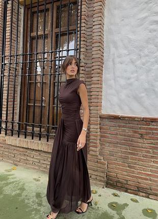 Стильна сукня зара трендового  шоколадного кольору