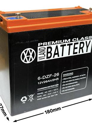 Акумулятор agm 12v 26a 180-78-170mm 6-dzf-26 тяговий 'vland' (e-bike, електро вело/скутери 2025)