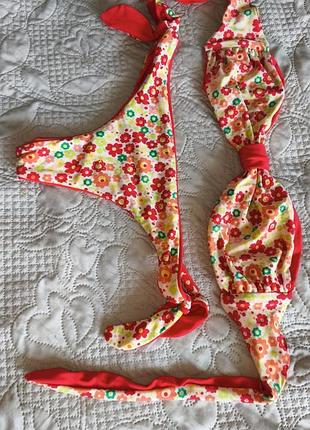 Купальник calzedonia xs-s женский красный цветочный принт бразильянка