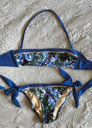Купальник calzedonia xs-s женский раздельный синий цветочный принт