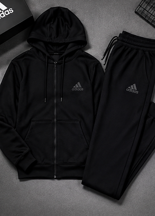 Мужской спортивный костюм adidas черный (лого вышивка)🔥