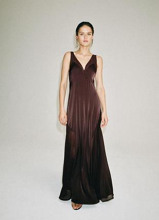 Нова довга атласна сукня zara zw collection 1758/241/971, розмір xs