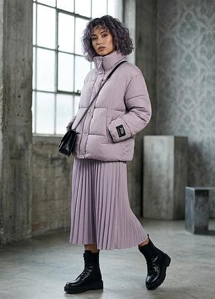 Объемная куртка пуховик оверсайз zara в лавандовом цвете р.44-46-48