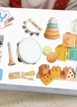 Дитячий музичний набір hewaurorion 19 предметів, montessori, дерев’яні інструменти