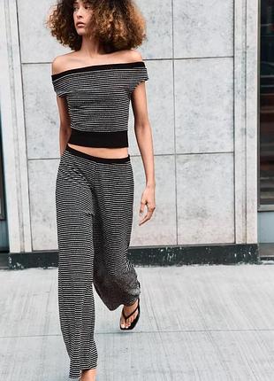Жіночий прогулянковий костюм штани палаццо і топ в смужку zara розмір м