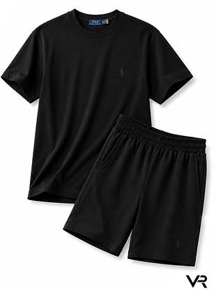 Мужской спортивный костюм polo ralph lauren черный | комплект футболка и шорты для повседневной носки