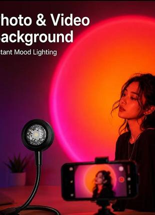 Ночник 🌅 проектор "заход солнца/ рассвет" 🌈 rgb 7 цветов | led лампа usb | для фото, видео, tiktok, instagram, стримов, подарок