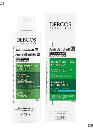 Шампунь vichy dercos anti-dandruff ds shampoo проти лупи, для жирного, нормального волосся та подразненої шкіри голови, 200 мл