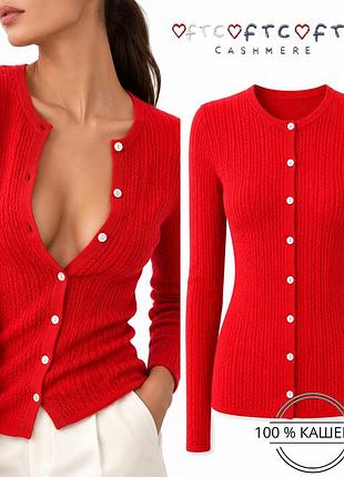 Кашеміровий вінтажний кардиган ftc cashmere кашемір червоний коси на ґудзиках круглий виріз плотна в'язка подвійна нитка красный прямий преміальний