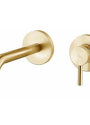 Смеситель для умывальника paffoni light, настенный, излив 17.8 см, brushed honey gold (lig006hgsp70)