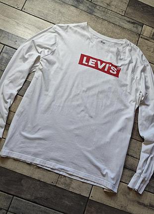 Мужской белый лонгслив levi's с красным логотипом на груди размер xl