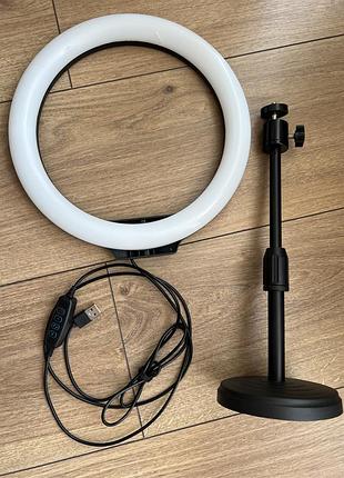 Кільцева світлодіодна лампа ring light 26 см з настільним штативом (від usb/павербанка)