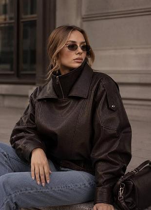 Куртка з коміром з еко шкіри