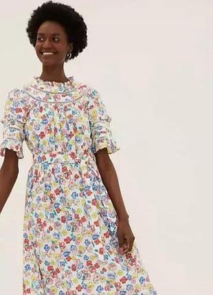 🥰 довга сукня в квітковий принт з поясом m&s 18 бавовна